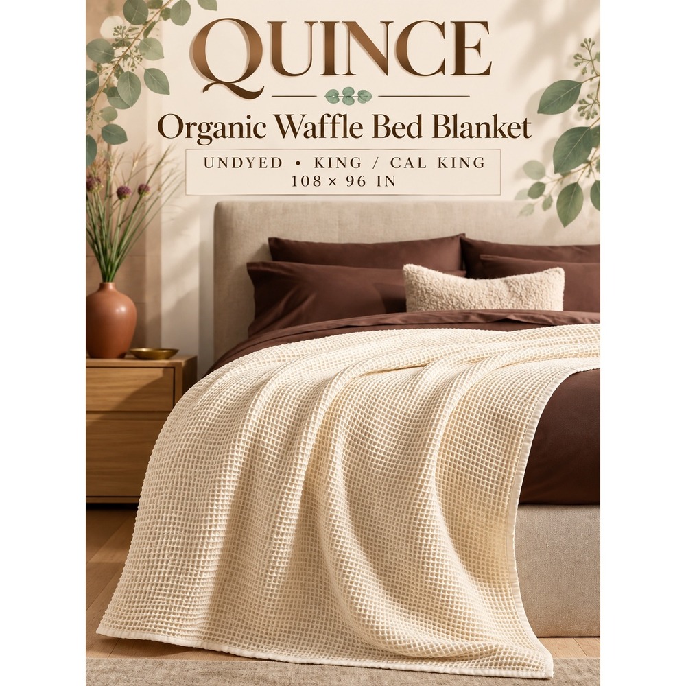 Quince 100% Organic Waffle Bed Blanket King/Cal King Undyed/Cream Cotton Luxury
